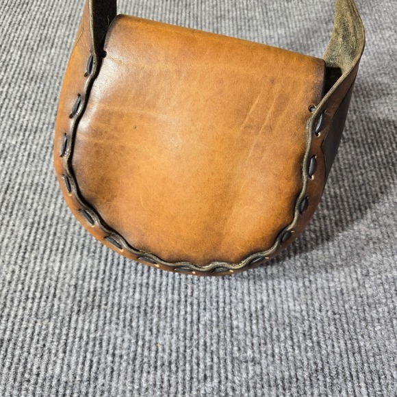 Handmade Tooled Leather Crossbody Saddle Bag Purse Brown Western Boho - Picture 2 of 13